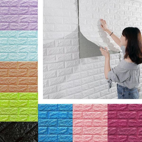 

70*77cm brick wall stickers diy 3d pe foam wallpaper panels room decal stone decoration embossed self adhensive wallpaper1
