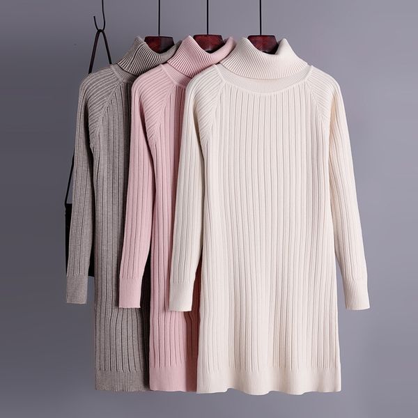 

autumn winter short thick sweater women turtleneck long sleeve straight knit casual mini dress female girl loose mt93, White