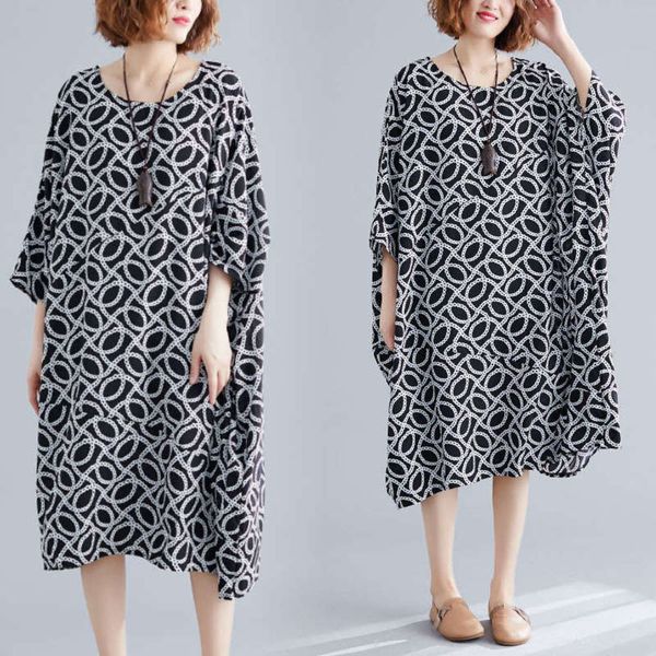 

summer women's dress simple round 2020 neck pullover large skirt ladies' favorite trendy fashion high-end atmosphere grade, Black;gray