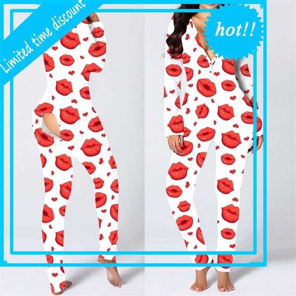 

onesie women lip print front functional seal button flap jumpsuit copley pajamas combination, Black;white