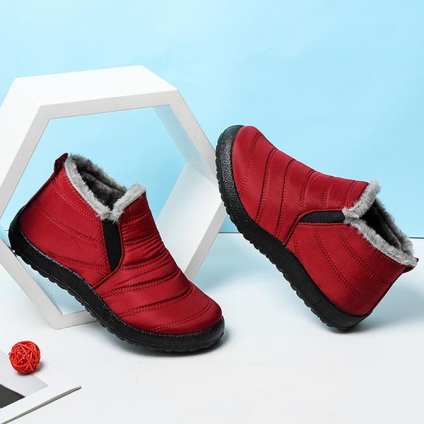 

new snow boots winter warm plus size waterproof striped shoes slip on women men flats comfortable ankle boots, Black