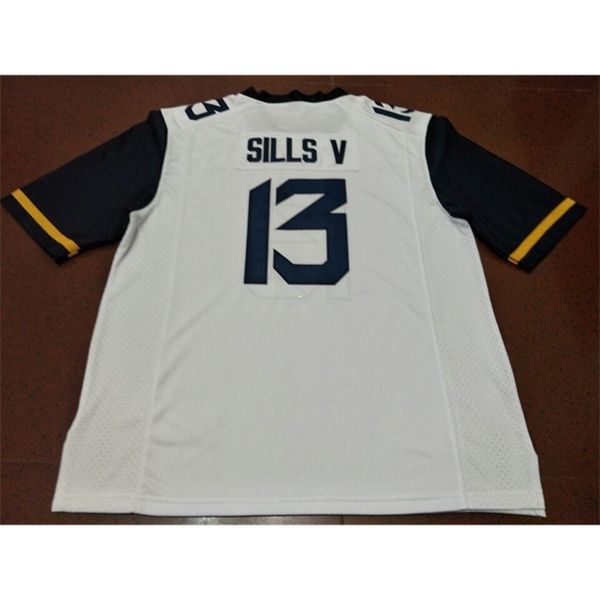 

121 west virginia mountaineers #13 david sills v real full embroidery college jersey size s-4xl or custom any name or number jersey, Black
