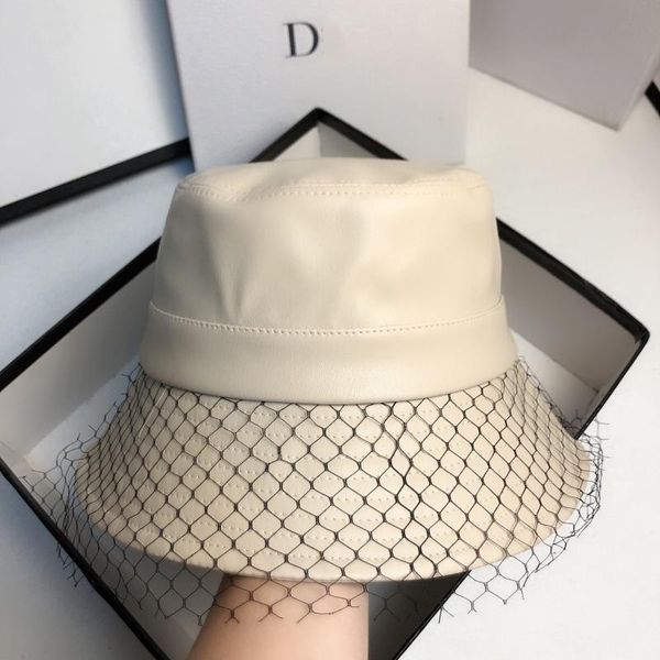 

wide brim hats qpalcr 2021 fashion bucket women's mesh cap faux leather pu solid black panama fisherman caps travel trend hat, Blue;gray