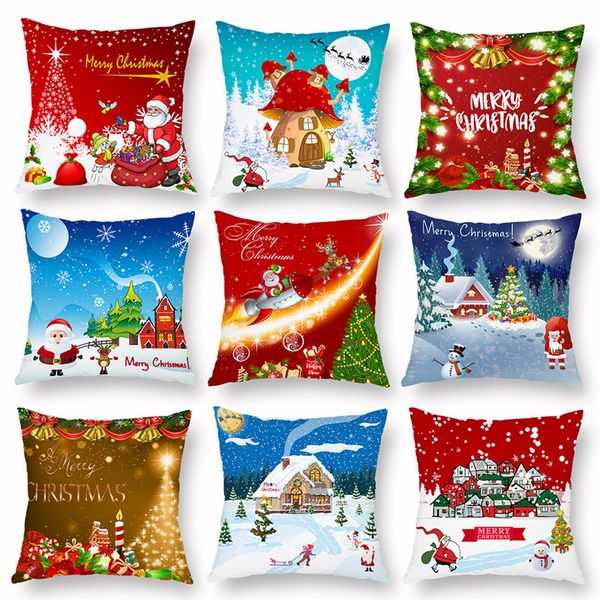 

christmas pillow case canvas 45*45cm elk printed individual package christmas pillow cover retro plaid pillowcase more style