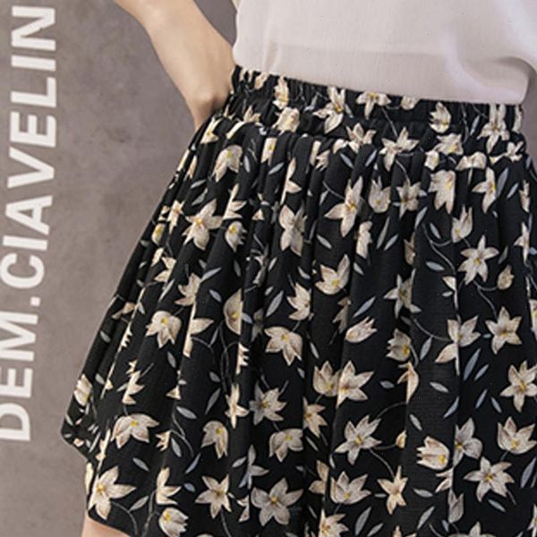 

wide leg chiffon shorts women 2021 summer fashion lady large size casual loose printing short skirt plus size, White;black
