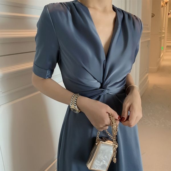 

swouf рукав излом кружево онлайн короткий высокий v-образный вырез атласа популярного французских французских талий кружево платье элегантно, Black;gray