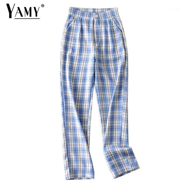 

women's pants & capris high waist plaid women streetwear vintage trousers woman korean style bottoms womens wide leg harajuku1, Black;white