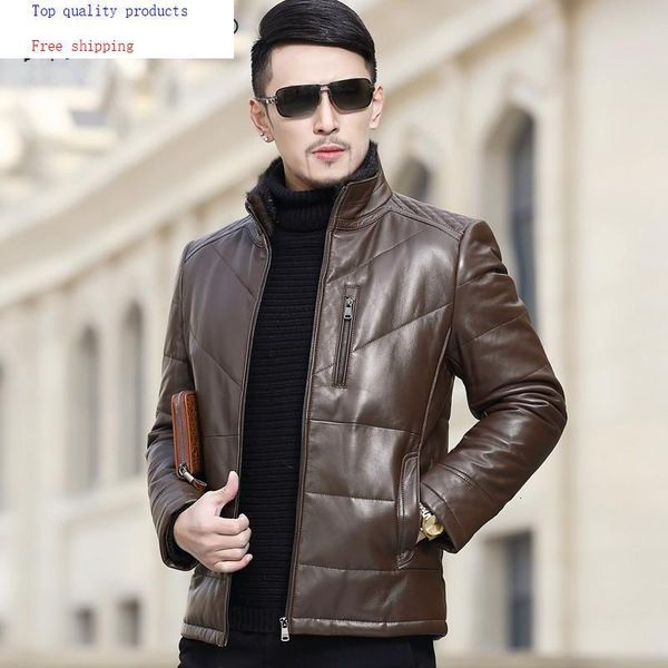 

men's leather & faux 2021 genuine jacket men autumn winter sheepskin coat for stand collar down jackets a151508 yy307, Black
