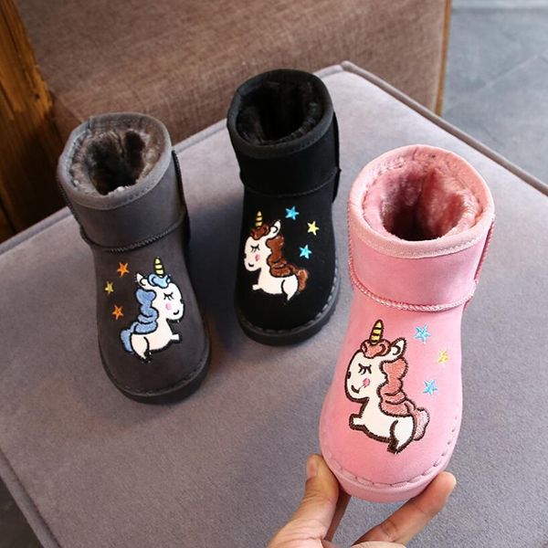 

warm kids snow boots for children new toddler winter princess cartoon shoes non-slip flat round toe girls baby lovely boots c1005, Black;grey