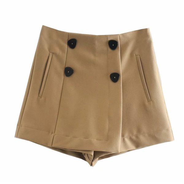 

2021 new autumn winter double button high waisted skirt women vintage wide leg a-line skort ladies loose casual shorts 0i90, White;black