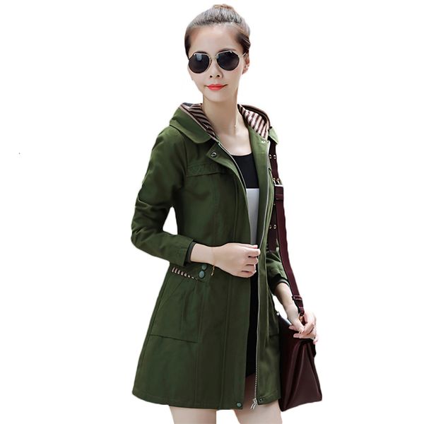 

women's trench coats 2021 style windbreaker spring autumn hooded coat korean slim long plus size overcoats a307, Tan;black