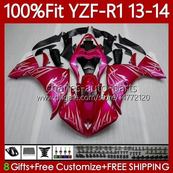 YAMAHA YZF R 1 1000CC YZF-R1 YZF1000 Için Motosiklet OEM Vücut YZF1000 2013 2014 Karoser 97no.28 YZF R1 1000 CC YZFR1 13 14 YZF-1000 2013-2014 Enjeksiyon Kalıp Pirzaj Pembe Alevler