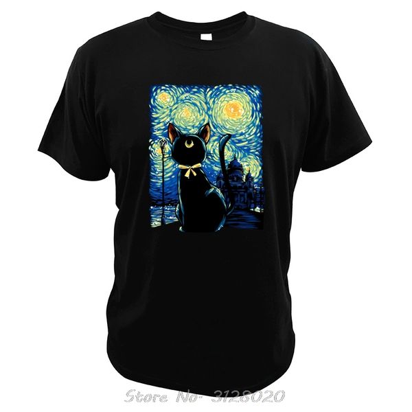 

sport starry night t shirt luna cat art van gogh inspired design vintage childish anime sailor moon tshirt cotton tees