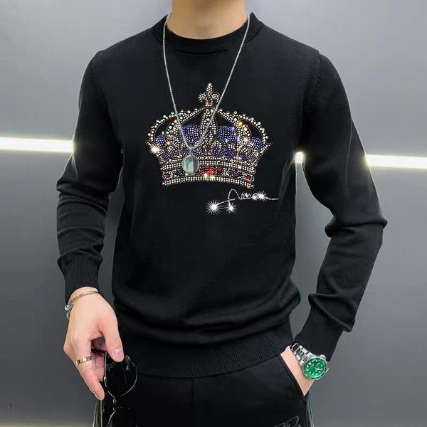 

men's sweaters male diamond crown knitted long-sleeved comfortable soft fabric winter round neck sweater pullover, White;black