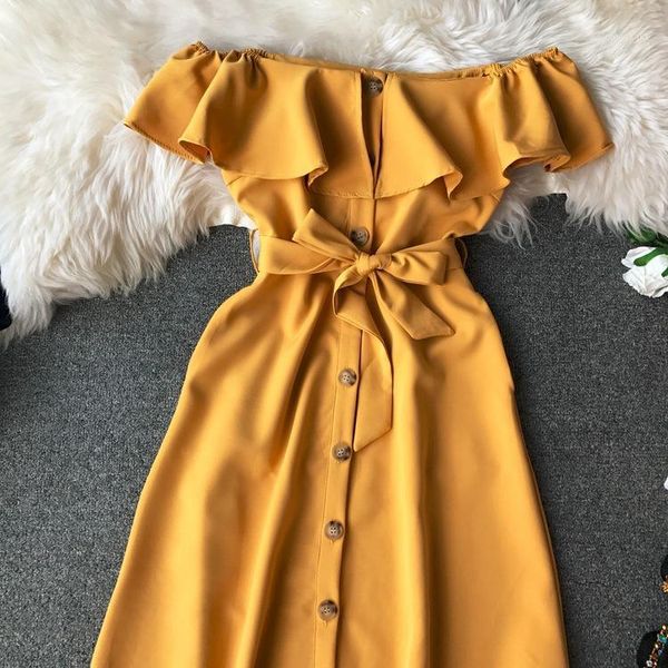 

skin white front button strapless waist bandage dress girls long1, Black;gray