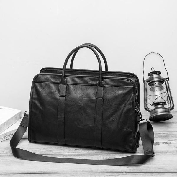 

black brown pu leather men briefcase messenger bags business travel bag 14'' document case fashion lapportfolio