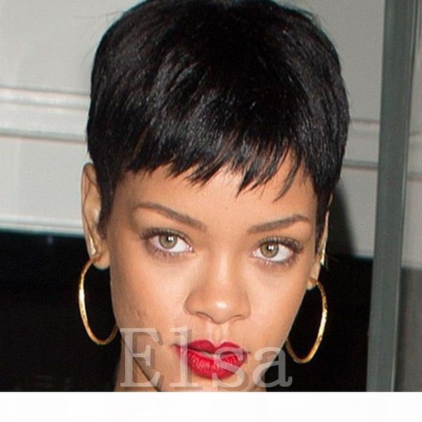 

2017 natural soft short pixie brazilian hair cut human hair wig, Black;brown