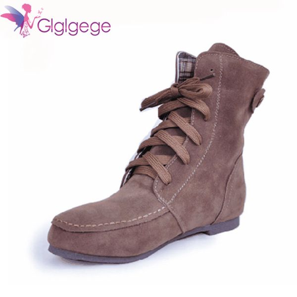 

glglgege winter ankle short women boots flat heel lace-up single martin boots green shoes push warm flat shoes ladies large size 201020, Black