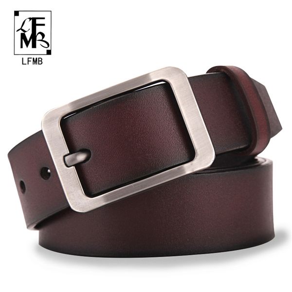 

[lfmb]men's belt leather belt men pin buckle cow genuine leather belts for men 130cm mens belt cinturones hombre 220125, Black;brown