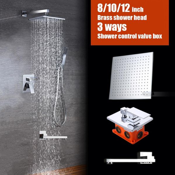 

bathroom brass wall mounted bath shower set embedded box 3 ways mixer faucet valve chrome plated 8 10 12 inch rain shower yxlpwz xhhair