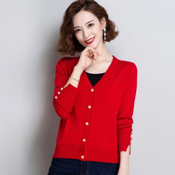 

v-neck knitted cardigan women's spring and autumn 2020 early autumn new long sleeve versatile thin casual small wear coat sweatersweate, White;black