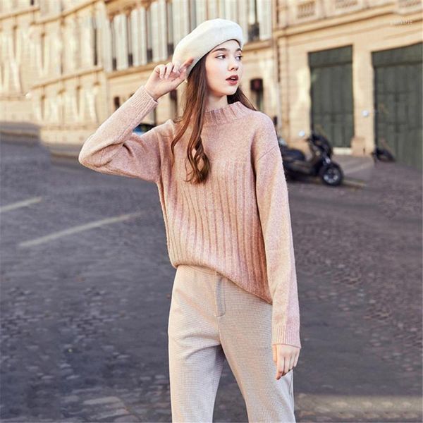 

2020 spring new ladies pink sweater fashion splice sweater boho round neck long sleeve loose party gift wholesale1, White;black