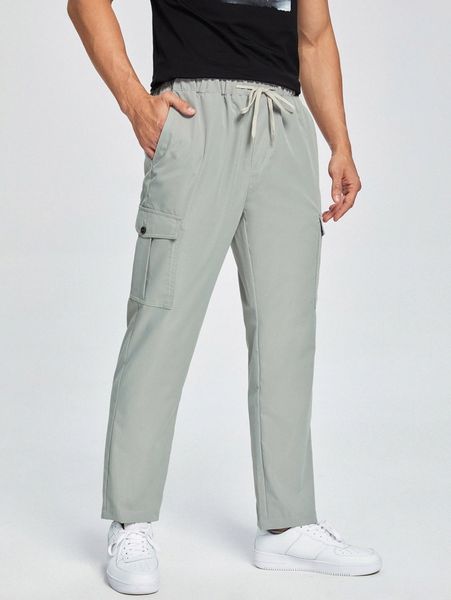 

men flap pocket drawstring cargo pants o5mu#, Black