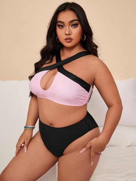 

plus color block bikini swimsuit a0lu#, Black