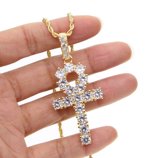 

classic cz crucifix cross necklace for mens long chain necklace with gold silver plated cross rope chain jewelry for mens hip hop jewelry