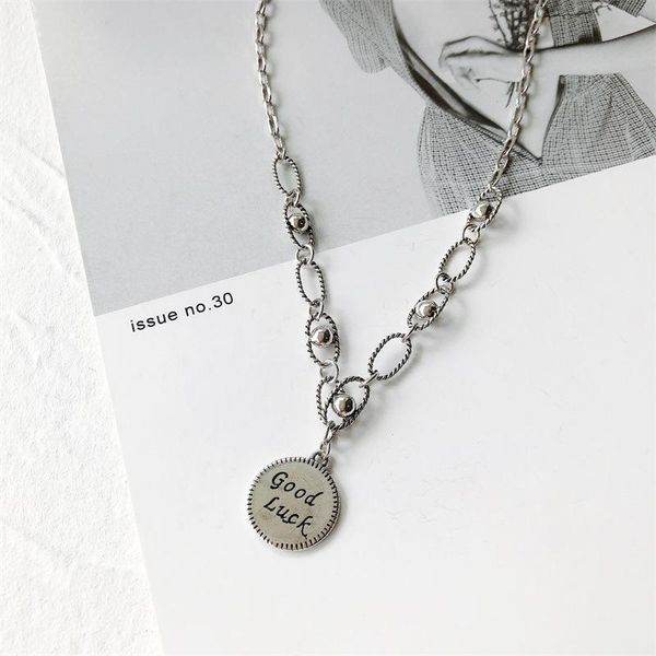 

chains 2021 simple retro sterling round english alphabet necklace female fashion clavicle chain personality sweater, Silver