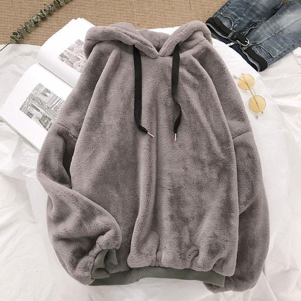 

autumn winter coats soild sweet hooded women harajuku loose casual warm hoodies ladies fleece flannel pullover female sweatshirt1, Black