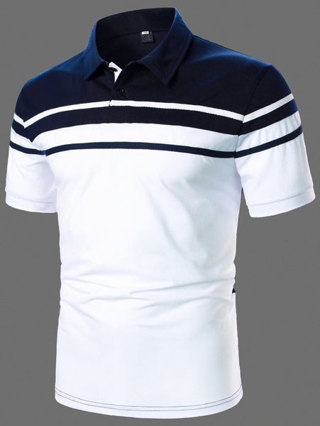 

men two tone stripe tape polo shirt o9uu#, White;black