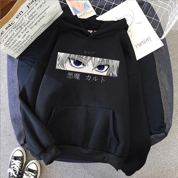 

mens hoodies hunter x hunter men women pullovers hoodies sweatshirts killua zoldyck devil eye print anime hoody streetwear, Black