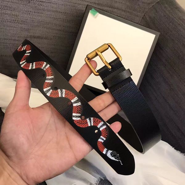 

classic black snake genuine leather gold pin buckle men belt with box men designers belts women belts designer belts 2, Black;brown