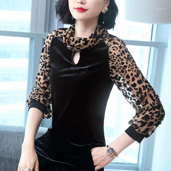

women's spring autumn style blouses shirts women's o-neck long sleeve leopard printed korean slim sp6641, White