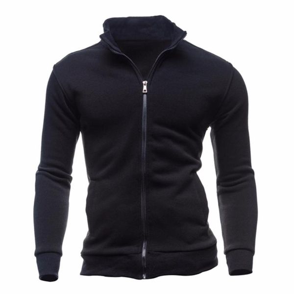 

2020 autumn winter solid hoodied mens sweatshirts hoody fleece thick hoodies men sportswear zipper sweatshirts men, Black