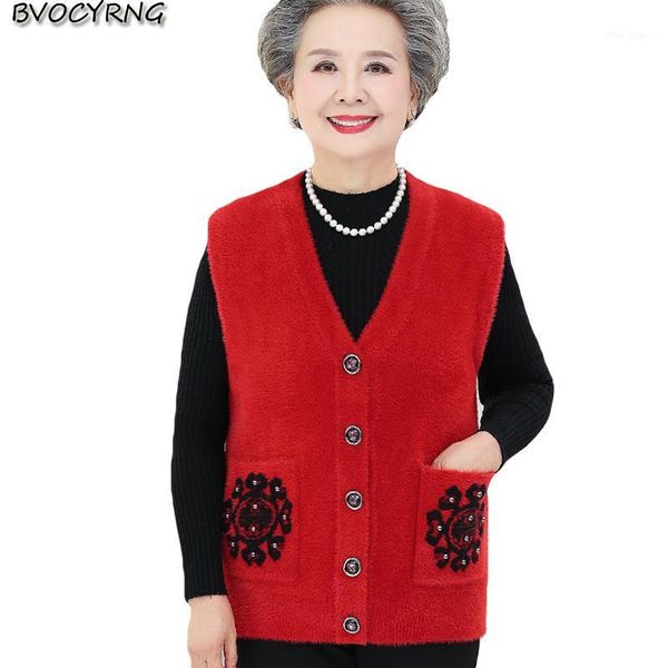 

new middle-aged vest female mother loaded grandmother autumn winter coat elderly warm loose vest high-end women cashmere jacket1, Black;white