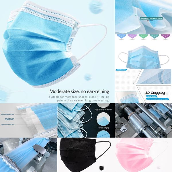 

masks 3 fast ship ear-loop mouth layer face cover 3-ply non-woven disposable dust mask salon off tnk5