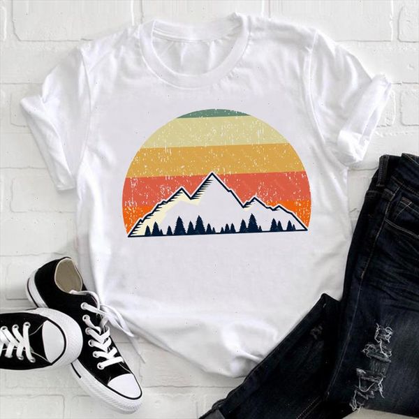 

women 2021 trend new arrival mountain camper spring casual lady clothes print tshirt female tee ladies graphic t shirt, White
