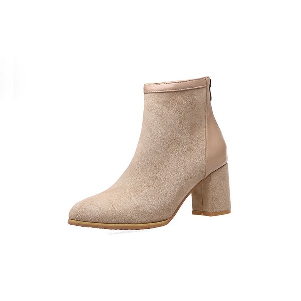 

2021 the new simple style comfortable round toe ankle wear black zipper and high heels thick riding boots women's shoes pz0d