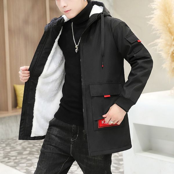 

2021 new spring fur lined warm windbreaker big pockets jacket men hooded sports coat fashion clothes male 6tp9, Black;brown