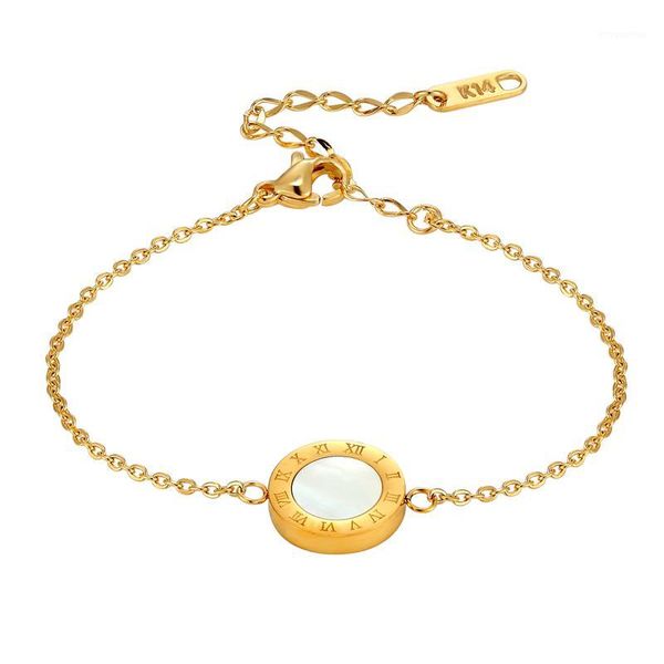 

fashion beautiful double-sided roman numerals shells and enamel bracelets titanium steel woman brands jewelry pulseira feminina1, Golden;silver