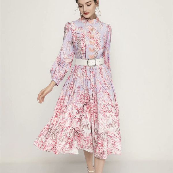 

2021 spring new style retro-embroidered long-sleeve butterfly thin belt temperament dress of women t6mu, Black;gray