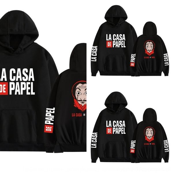 

xw0oo money house money heist banknote casual and wo loose banknote house print hoodie sweatersweater sweater heist print casual men's, Black
