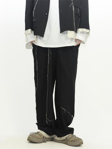 

27-46 2021 dj costume ds men's clothing hair stylist edging cut line design loose straight pants plus size costumes, Black