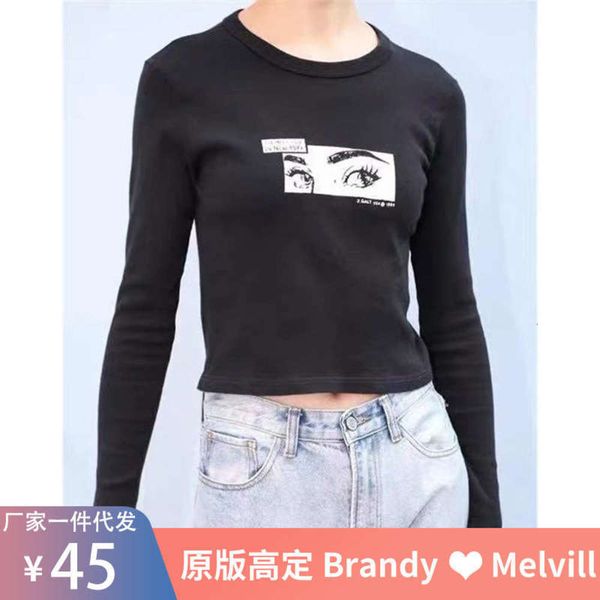 

pure autumn new style bm cotton 20 sweater eye print long sleeve t-shirt for women brandy melville, Black;gray