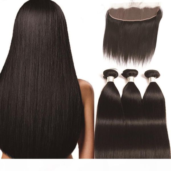 

malaysian virgin hair extenisons straoght hair bundle with 13x4 lace frontal 4pcs lot human hair body wave deep wave 8-28inch, Black;brown