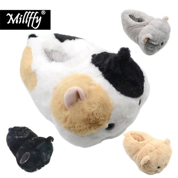 

millffy women's indoor super soft cozy comfortable girls slippers faux fur cat tabitha slip on hamster bunny cat plush slippers y200706, Black