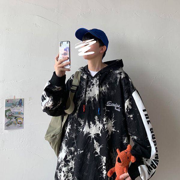 

hoodie 2021 male spring and winter thin new tie-dye printed sweatshirt n4zg, Black