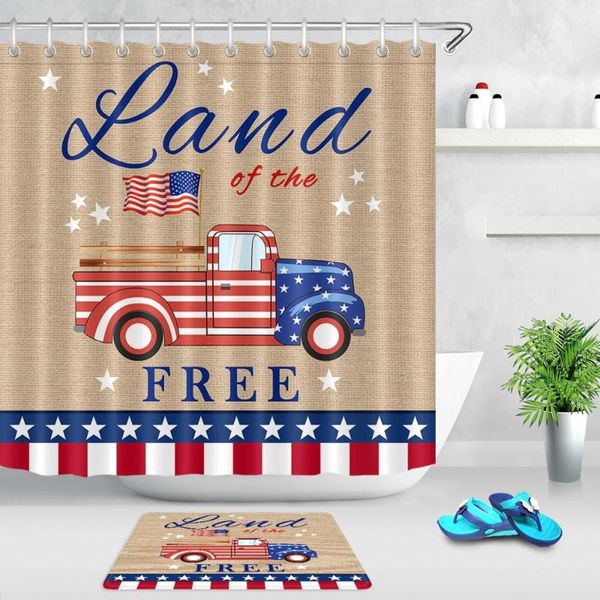 

retro pickup truck usa flag patriotic shower curtain for bathroom bathtub american independence day home art decor curtain mat